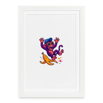 Singe néon avec banane - Affiche encadrée (27 × 37 cm) - blanc - Devant