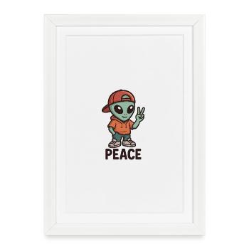 Alien Peace Sign Streetwear - Affiche encadrée (27 × 37 cm) - blanc - Devant