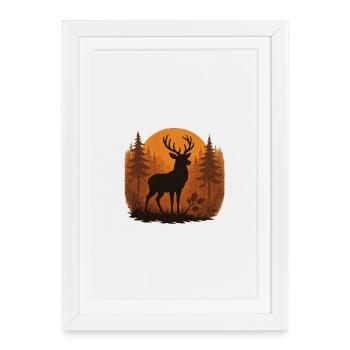 Deer silhouette autumn forest - Framed poster (27 × 37 cm) - white - Front