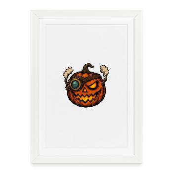 Steampunk pumpkin with steam eye - Framed poster (27 × 37 cm) - white - Front
