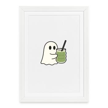 Spiritueux sucré avec matcha latte dans un verre tendance - Affiche encadrée (27 × 37 cm) - blanc - Devant