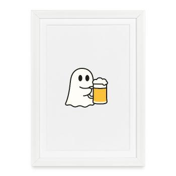 Ghost with beer mug - Framed poster (27 × 37 cm) - white - Front