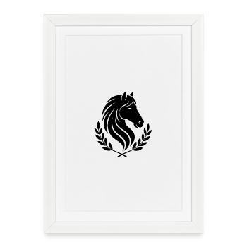 Pferdekopf Laubkranz Silhouette - Gerahmtes Poster (27 × 37 cm) - Weiß - Vorne