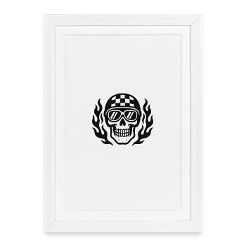 Crâne de flammes avec casque à damier - Affiche encadrée (27 × 37 cm) - blanc - Devant