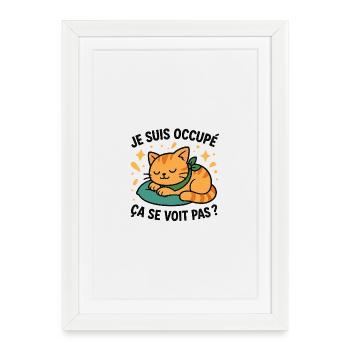 Chaton Endormi et Slogan Ironique - Affiche encadrée (27 × 37 cm) - blanc - Devant