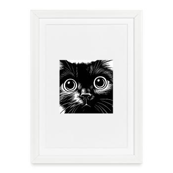 Black and White Cat Portrait Big Eyes - Framed poster (27 × 37 cm) - white - Front