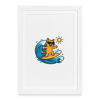 Chat surfeur soleil - Affiche encadrée (27 × 37 cm) - blanc - Devant