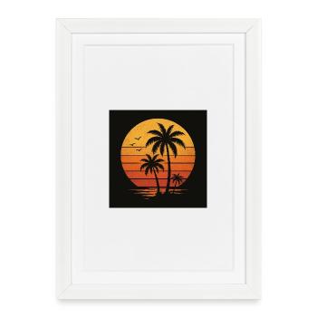 Palm Tree Summer Sunset - Framed poster (27 × 37 cm) - white - Front