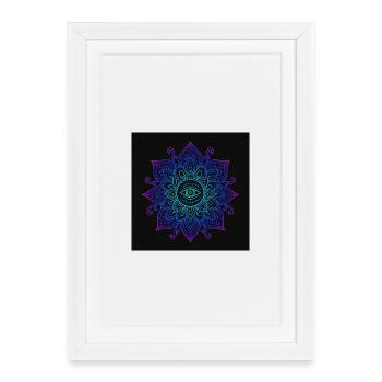 Oeil en néon mandala - Affiche encadrée (27 × 37 cm) - blanc - Devant