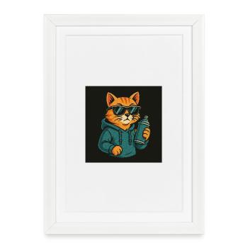 Graffiti Cat Hoodie Spray Can - Framed poster (27 × 37 cm) - white - Front