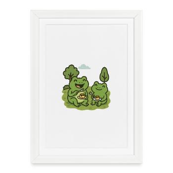 Manger du pudding avec une fourchette - grenouilles - Affiche encadrée (27 × 37 cm) - blanc - Devant