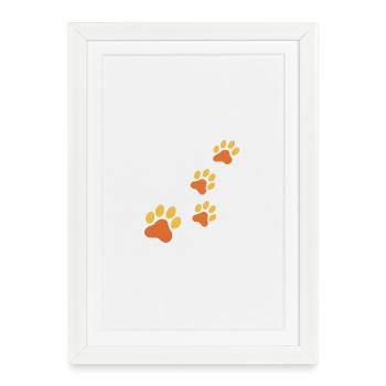 Trace d’empreinte de patte en orange - Affiche encadrée (27 × 37 cm) - blanc - Devant