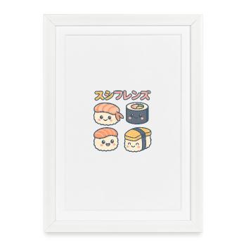 Sushi Friends Kawaii Motif - Framed poster (27 × 37 cm) - white - Front