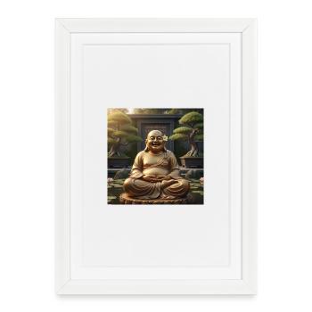 Figurine dorée du jardin du Bouddha riant - Affiche encadrée (27 × 37 cm) - blanc - Devant