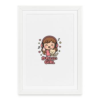 Kawaii Girl Music Cat - Framed poster (27 × 37 cm) - white - Front