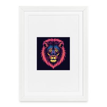 Majestic Lion – Retro Neon Art T-Shirt - Framed poster (27 × 37 cm) - white - Front