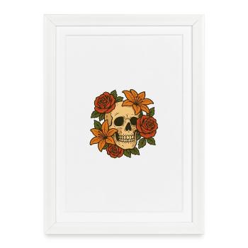 Floraler Totenkopf mit Rosen - Gerahmtes Poster (27 × 37 cm) - Weiß - Vorne