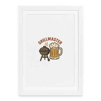Grillmeister – Motif bière et barbecue - Affiche encadrée (27 × 37 cm) - blanc - Devant