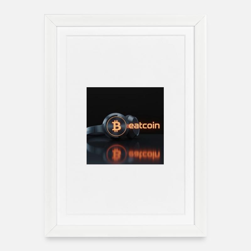 Beatcoin Neon Bitcoin Kopfhörer - Gerahmtes Poster (27 × 37 cm) - Weiß