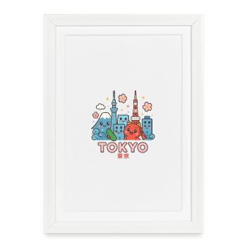 Kawaii Tokyo Skyline - Affiche encadrée (27 × 37 cm) - blanc - Devant