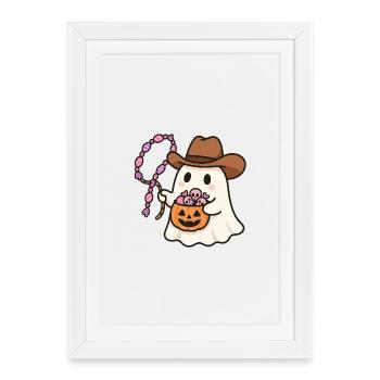 Ghost Cowboy Seau à bonbons d’Halloween - Affiche encadrée (27 × 37 cm) - blanc - Devant