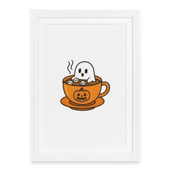 Ghost in Pumpkin Coffee Cup - Framed poster (27 × 37 cm) - white - Front