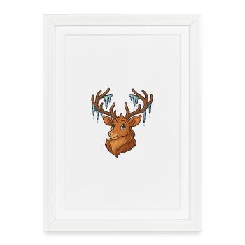 Cerf d’hiver avec glaçons - Affiche encadrée (27 × 37 cm) - blanc - Devant