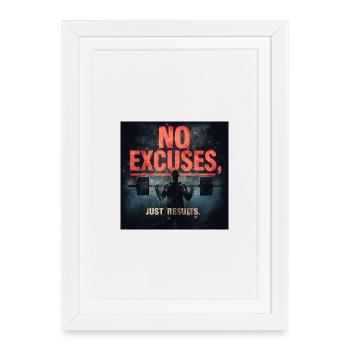 Pas d’excuses, juste des résultats – Neon Gym Motivation du - Affiche encadrée (27 × 37 cm) - blanc - Devant