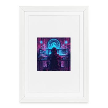 Œuvre d’art au néon Cyber Gamer - Affiche encadrée (27 × 37 cm) - blanc - Devant