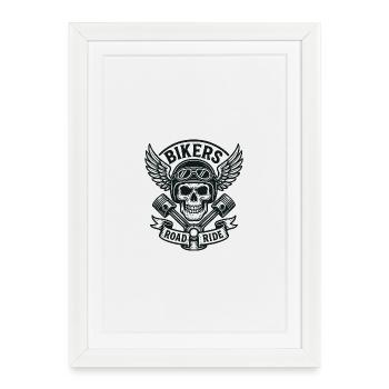 Crâne Biker Ailes Pistons Route - Affiche encadrée (27 × 37 cm) - blanc - Devant