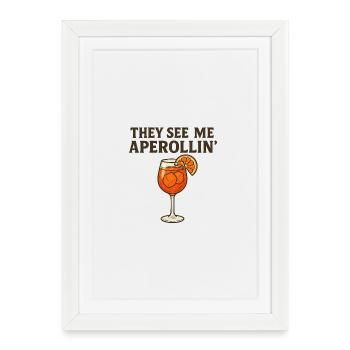 Aperollin Jeu de mots Design - Affiche encadrée (27 × 37 cm) - blanc - Devant