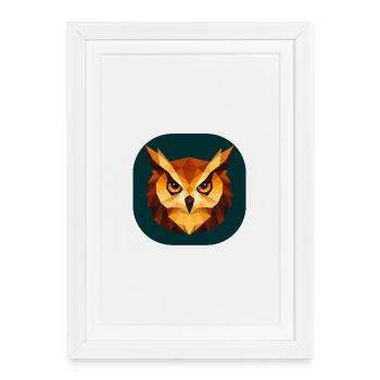 Géométrique Tête de hibou Polygone Art - Affiche encadrée (27 × 37 cm) - blanc - Devant