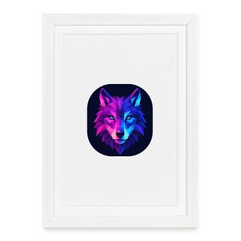Lupus Wolf Neon Geomuster - Gerahmtes Poster (27 × 37 cm) - Weiß - Vorne