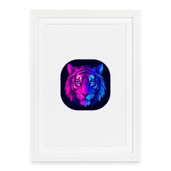 Neon Polygon Tiger: Magenta to Blue - Framed poster (27 × 37 cm) - white - Front