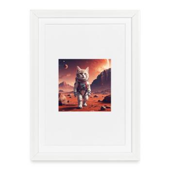 Astronaute chat sur Mars - Affiche encadrée (27 × 37 cm) - blanc - Devant