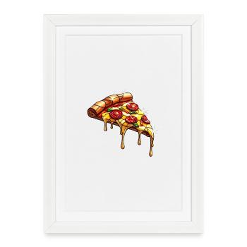 Shiny salami pizza with basil - Framed poster (27 × 37 cm) - white - Front