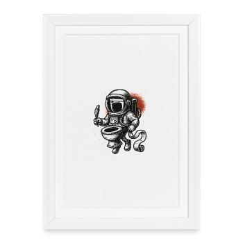 Astronaute dans les toilettes - Affiche encadrée (27 × 37 cm) - blanc - Devant