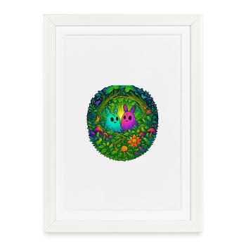 Créatures lumineuses dans la forêt enchantée - Affiche encadrée (27 × 37 cm) - blanc - Devant