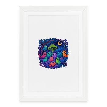 Neon Monster Familie und Freunde - Gerahmtes Poster (27 × 37 cm) - Weiß - Vorne