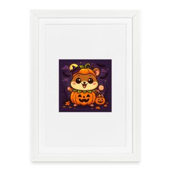Kuschelhalloween Kürbis-Hamster chibi - Gerahmtes Poster (27 × 37 cm) - Weiß - Vorne