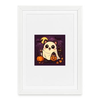 Cuddly Halloween Ghost Cat - Framed poster (27 × 37 cm) - white - Front