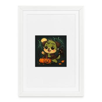 Frankenpawe Halloween Ami Chien Chibi Kawaii - Affiche encadrée (27 × 37 cm) - blanc - Devant