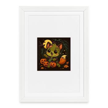 Little Halloween fox with pumpkins - Framed poster (27 × 37 cm) - white - Front