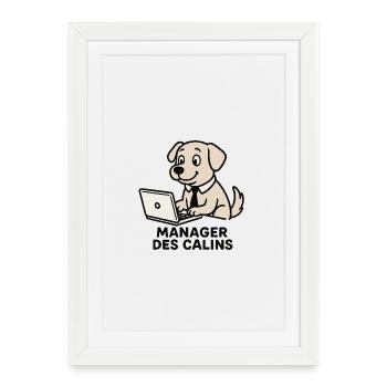 Chien Manager Des Calins - Affiche encadrée (27 × 37 cm) - blanc - Devant