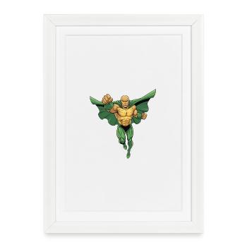 Super-héros glabre avec tête chauve en vol - Affiche encadrée (27 × 37 cm) - blanc - Devant