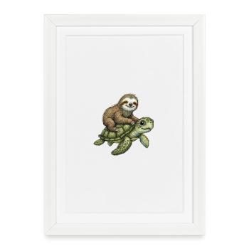 Sloth on turtle illustration - Framed poster (27 × 37 cm) - white - Front