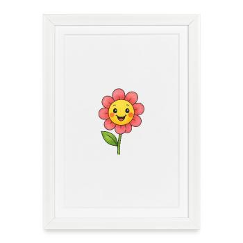 Fleur de dessin animé joyeuse - motif coloré pour les enfants - Affiche encadrée (27 × 37 cm) - blanc - Devant