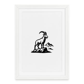 Alpine Capricorn silhouette on rocks - Framed poster (27 × 37 cm) - white - Front