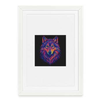 Neon Wolf Head Art - Framed poster (27 × 37 cm) - white - Front