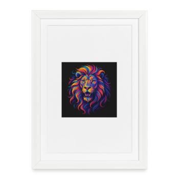 Neonfarben Löwenkopf Kunstwerk - Gerahmtes Poster (27 × 37 cm) - Weiß - Vorne